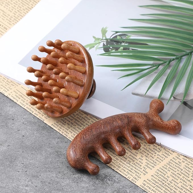 Wood Scalp Massager & Hair Scrubber, Wood Head Massage Brush - Image 5