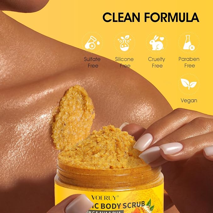 VOERUY Turmeric Body Scrub, 10% AHA/BHA & Vitamin C Exfoliating Body Scrub - Image 4