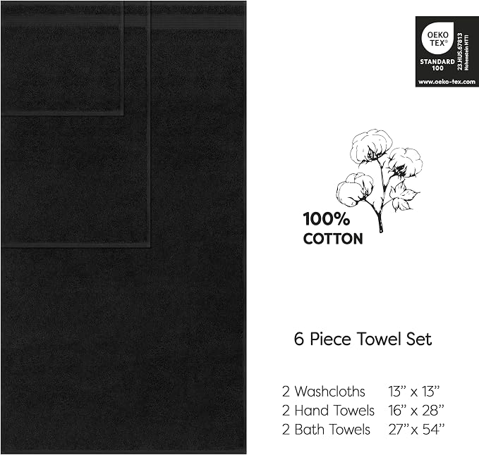 Cotton Paradise Black 6 Piece Towel Set, 100% Cotton Turkish Towels - Image 3