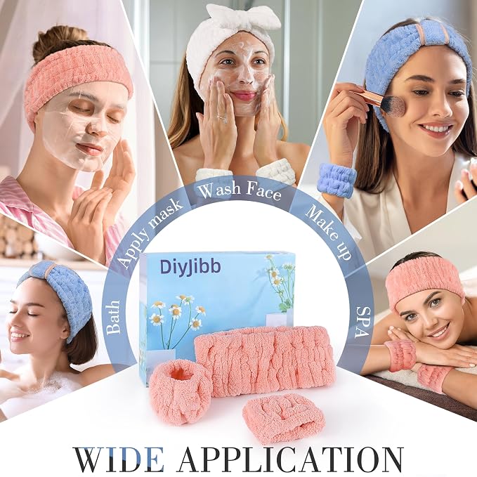 DiyJibb 9 Pcs Spa Headband for Washing Face, Skincare Headband and Wristband Set - Image 4