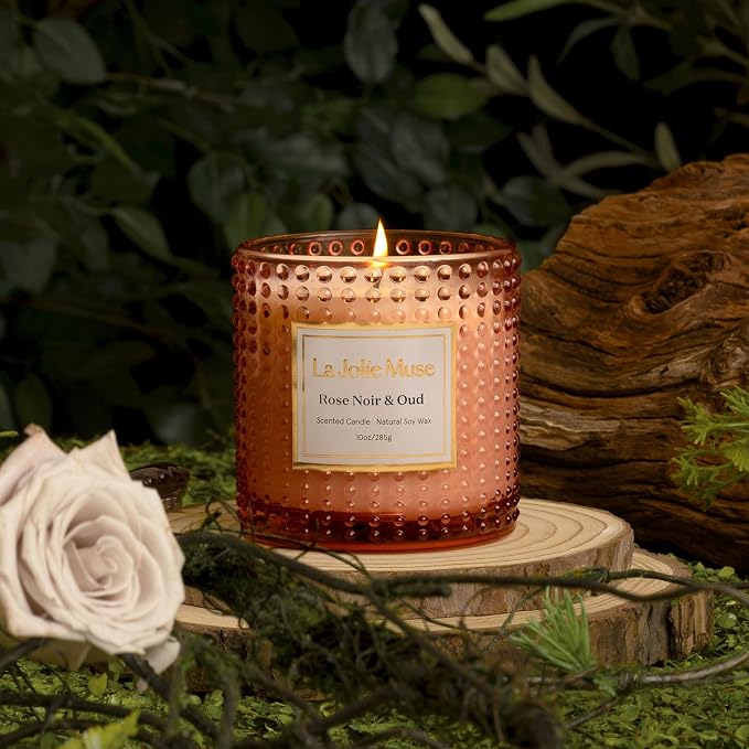 LA JOLIE MUSE Rose Noir & Oud Scented Candle – Lemon, Rose & Oud | 10 oz - Image 3