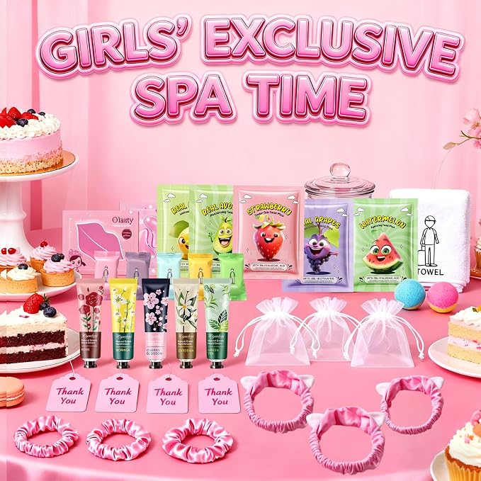 55PCS Spa Party Supplies for Girls, Spa Party Favors Face Masks, Hand Cream - Image 5