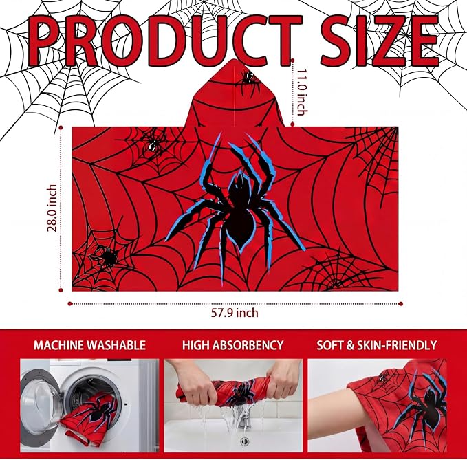 Peryiter 2 Pcs Spider Hooded Towel Bath Beach Quick Dry Towels Swimming Bath - Image 3