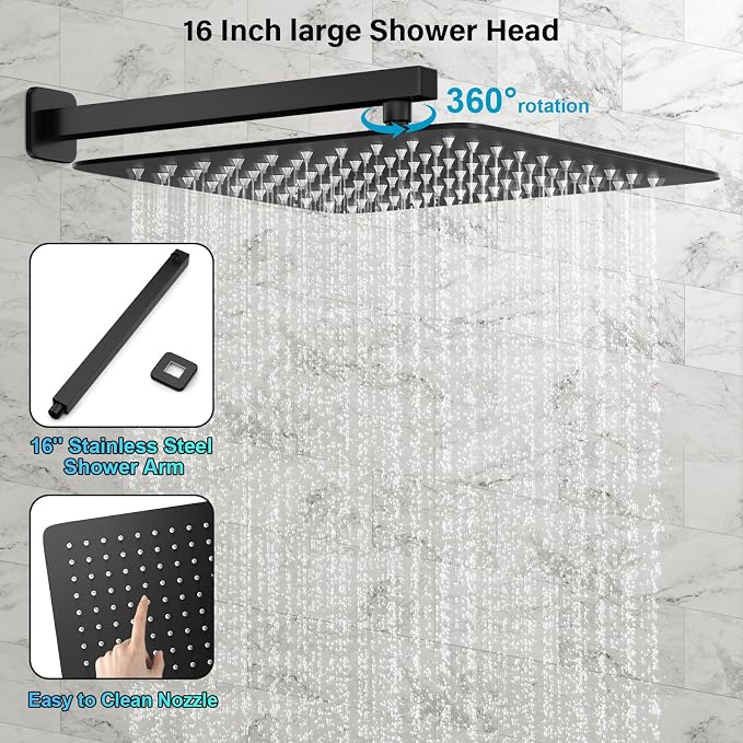 FPXRNG Black Shower Faucet Set, Rainfall Shower System - Image 4