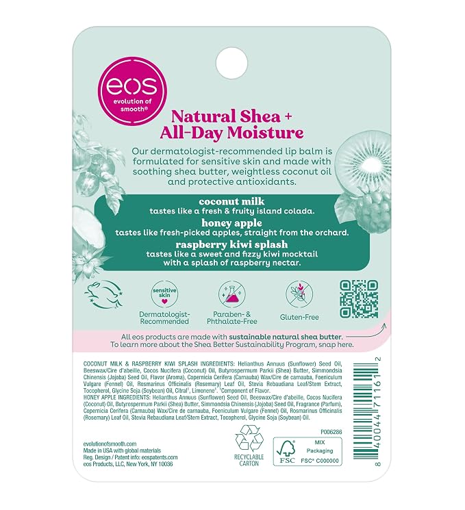 eos Natural Shea Lip Balm, Honey Apple, Coconut Milk & Raspberry Kiwi Splash - Image 7