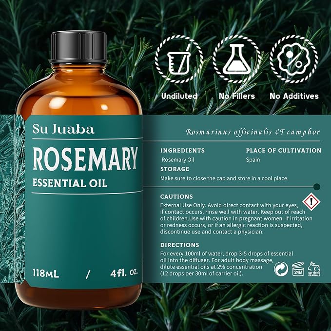SU JUABA 4 Fl Oz Rosemary Essential Oil, 100% Pure Natural Aromatherapy Oil - Image 6