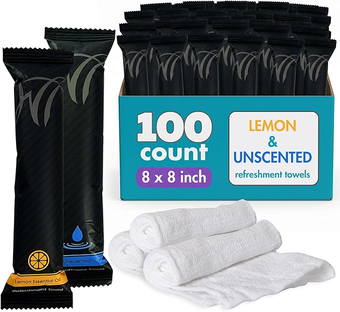 White Towel Services 8" x 8" inch Moist Cotton Towel Individually Wrapped by WhiteTowelServices