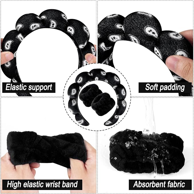 Zkptops Spa Headband for Washing Face Wristband Set Sponge Makeup - Image 5