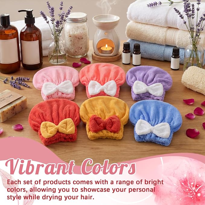 18 Pcs Hair Drying Caps with Cute Bow Fast Drying Soft and Absorbent Wet Hair - Image 3