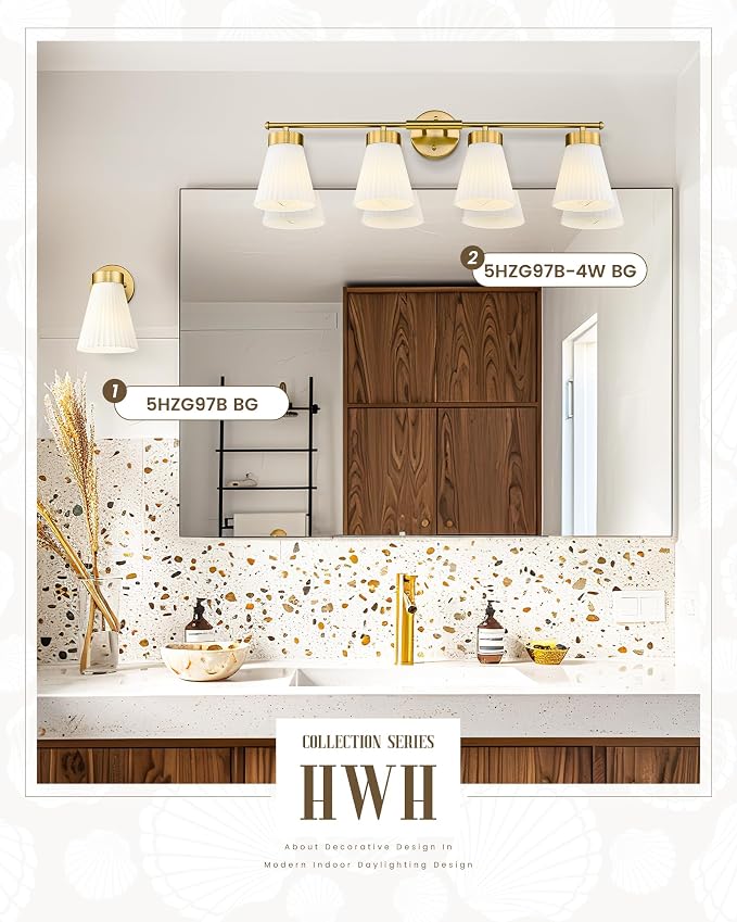 Bathroom Light Fixtures Brushed Gold, HWH 4 Light Vanity Lights Over Mirror - Image 7