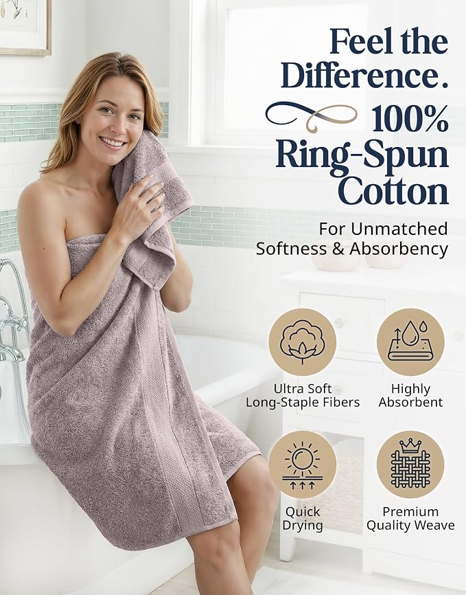 LANE LINEN 100% Ring Spun Cotton Bathroom Towel Set - Image 2