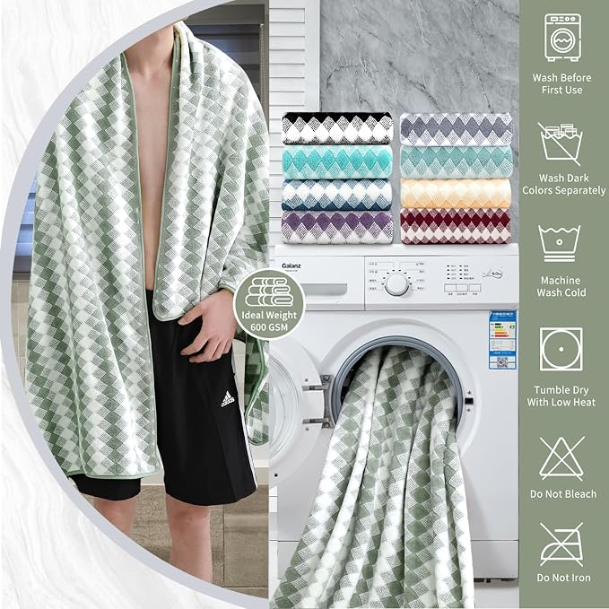 8 Piece Bathroom Towel Set Green |2 Oversized Large Bath Towels Sheet, 2 Hand - Image 3