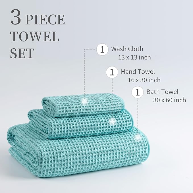 MICROFI Microfiber Waffle Bath Towels, 3 Pieces, Fast Drying, Lint Free - Image 3