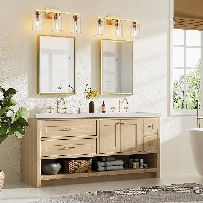 PARTPHONER 3-Light Bathroom Light Fixtures, Brushed Gold Vanity Light - Image 7