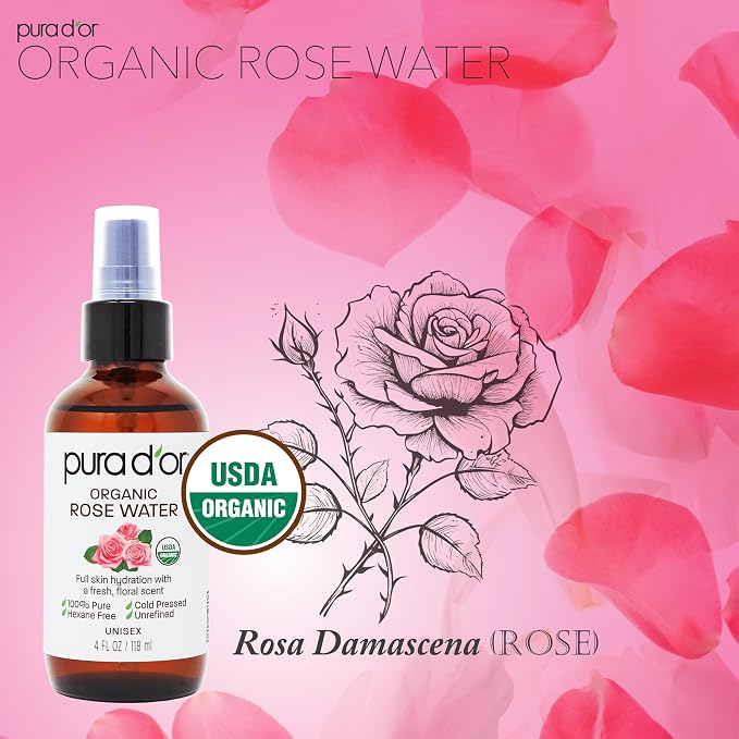 PURA D'OR 4 Oz Organic Rose Water Toner - Image 5