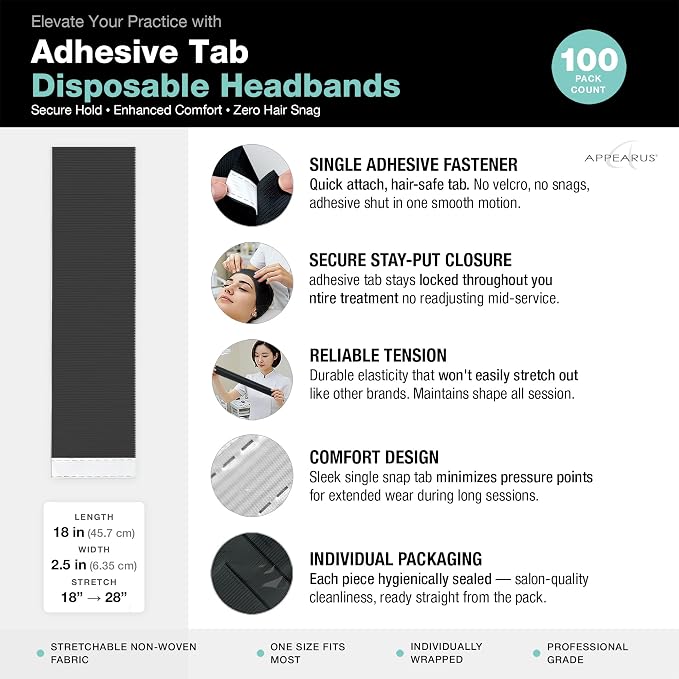 APPEARUS Disposable Stretch Facial Headbands, Snag-Free Adhesive Tab Closure - Image 5