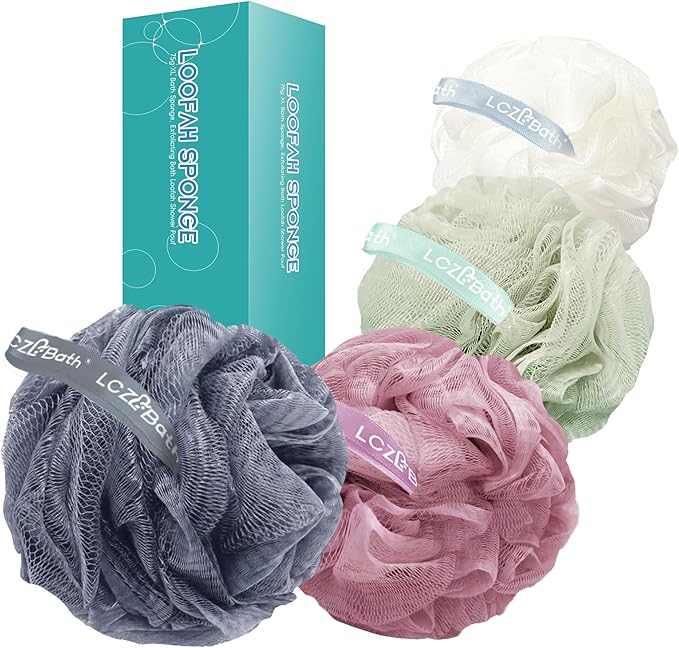 Loofah 4 Pack 75g Extra Large Loofa Set Soft Bath Sponge Thick Body Wash Puffs by LCZLBathOfficial