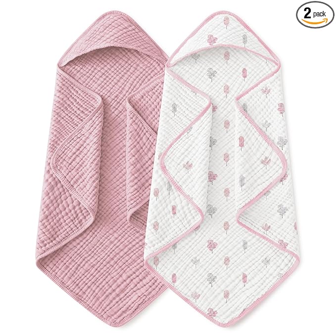 Yoofoss Hooded Baby Towels for Newborn 2 Pack 100% Muslin Organic Cotton Baby by YOOFOSS