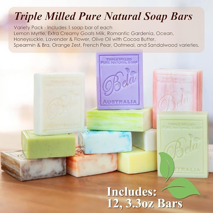 BELA Triple Milled Soap Variety Pack 3.3 OZ Pack of 12, Long Lasting French - Image 2