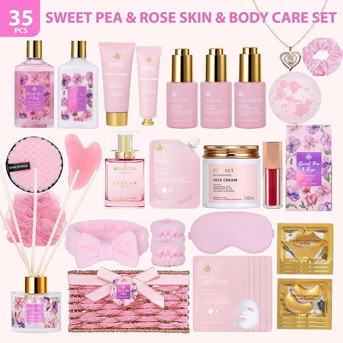 35 Pcs Mothers Day Gifts for Mom, Rose Bath & Body Gift Basket for Women - Image 2