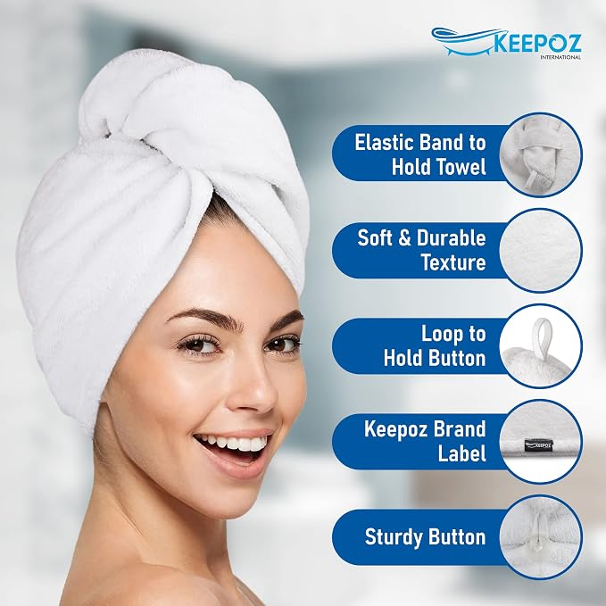 KEEPOZ Hair Towel Wrap Quick Dry 100% Cotton Super Absorbent Turban Head Wrap - Image 6