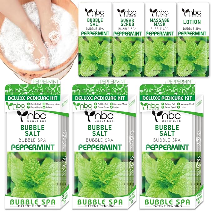 Pedicure Kit Foot Soak Set: Bubble Salt, Sugar Scrub, Massage Mask, Massage by nbcBeautiLab