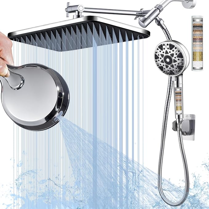 Dual shower Head with Handheld and Filter-14'' Rainfall ShowerHead, High by BSTGZLUXU