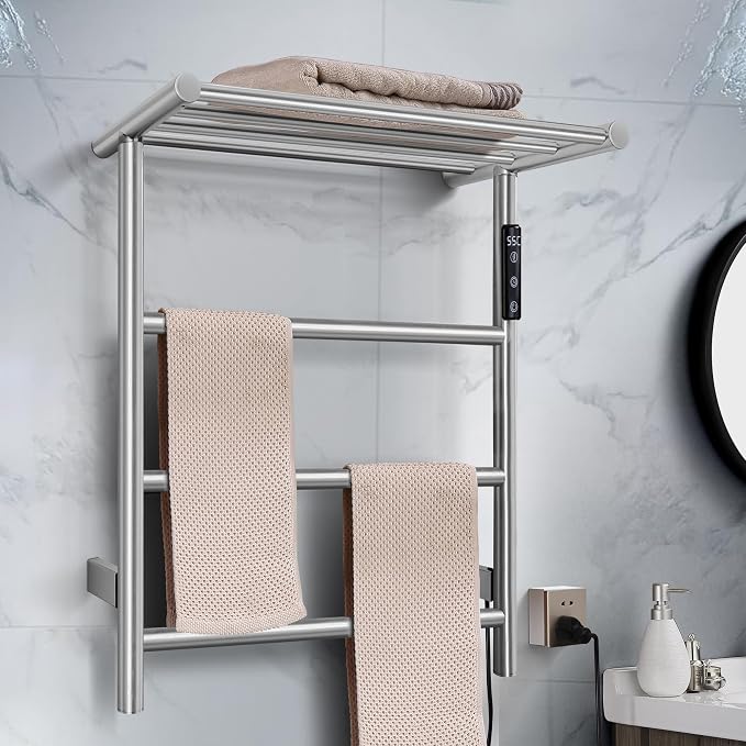 Towel Warmer Wall Mounted with 3 Electric Stainless Steel Heated Bars, Hot by Danmeiwying
