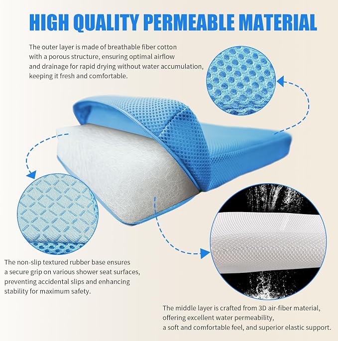 Shower Seat Cushion, Thickened Shower Chair Cushion 4D Air Fiber Material - Image 3