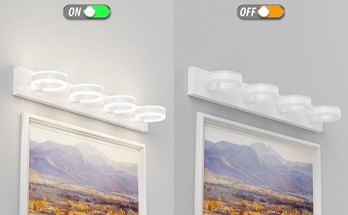 LED Bathroom Light Fixtures, 33inch White Vanity Lights, Modern 4 Light Acrylic - Image 6