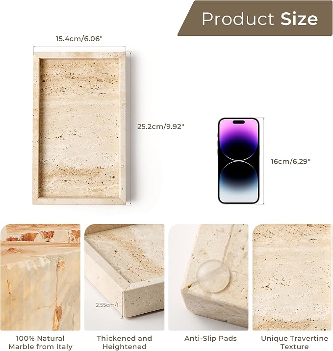 WORHE Italy Travertine Stone Vanity Tray - Image 3