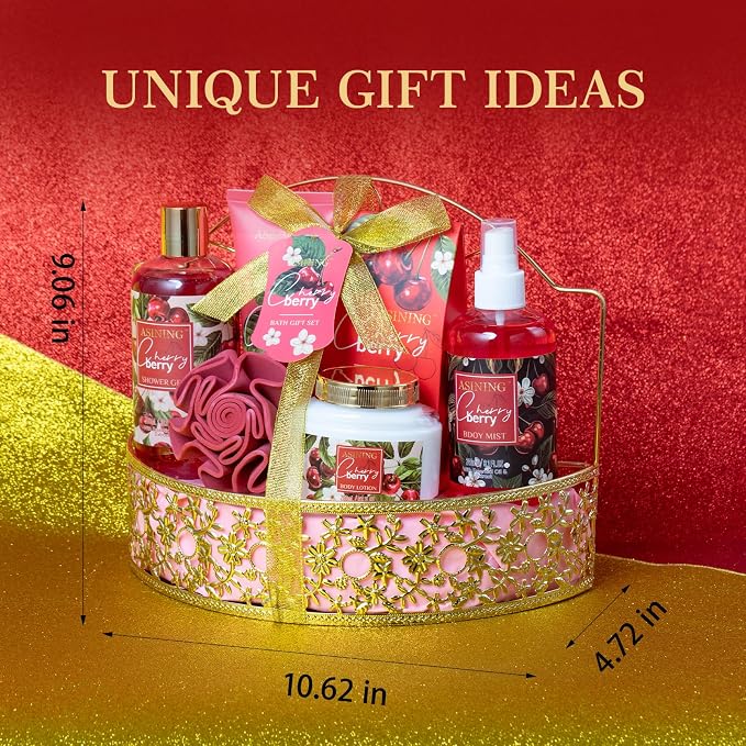 Bath & Body Basket Set, Cherry Fruit Scent Spa Gift Basket - Image 5