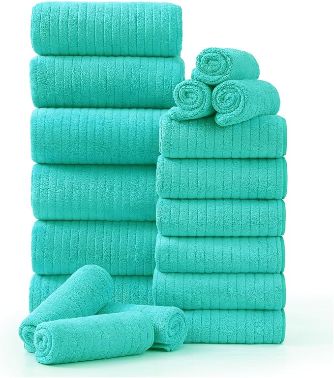 18 Piece Family Bath Towel Set Include 6 Bath Towels, 6 Hand Towels and 6 by Hailea