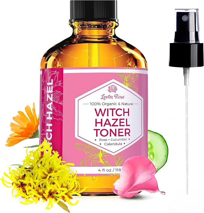 Witch Hazel Alcohol Free Toner by Leven Rose, 100% Pure Organic Facial Rose by LevenRose