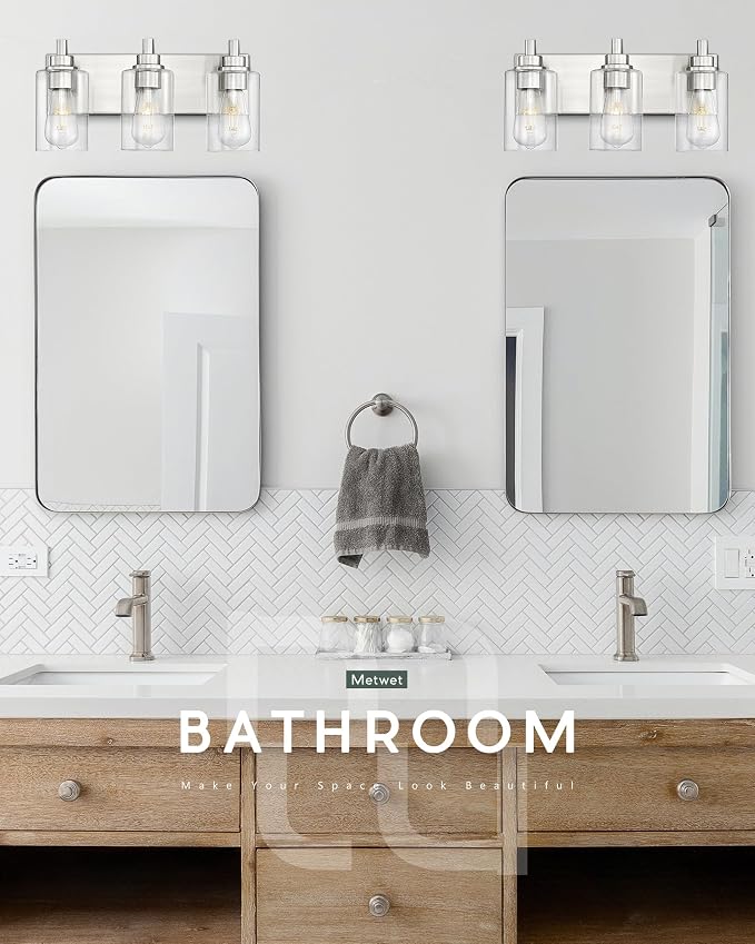 3-Light Bathroom Light Fixtures, Brushed Nickel Vanity Light - Image 4