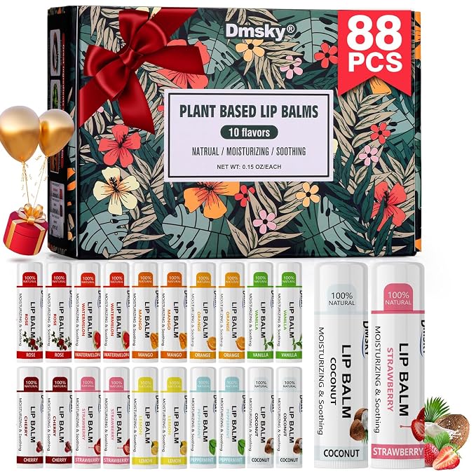 88 Pack Lip Balm Bulk, Fruit Lip Balm Variety Pack, Natural Moisturizing Balms by DMSKY
