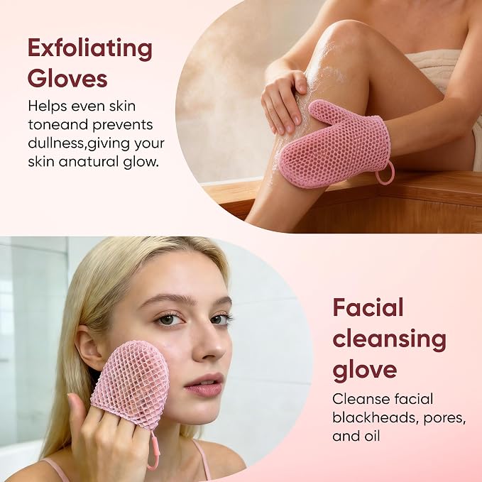 2 Pcs Honeycomb Exfoliating Mitten Set Bath Mitt Honeycomb Face and Body - Image 4