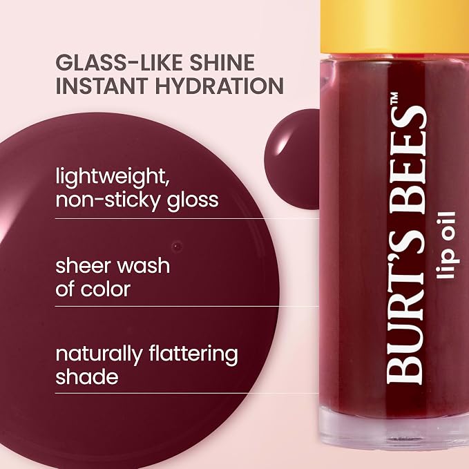 Burt's Bees Lip Oil Plum Twilight, Instant Hydration, Nourishes and Softens Lips - Image 3