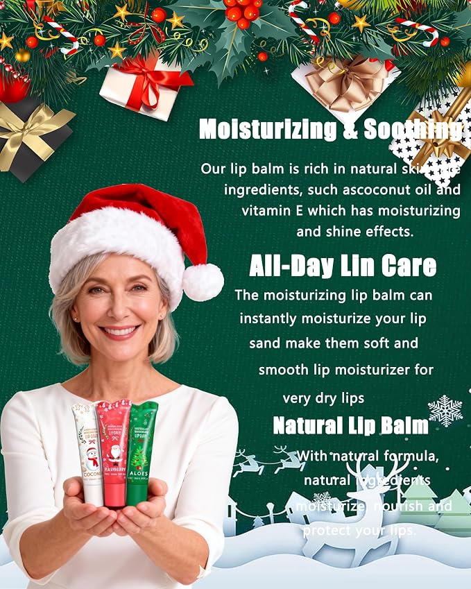 Christmas Moisturizing Lip Balm Gift Set, Non-sticky Long Lasting Clear Jelly - Image 5