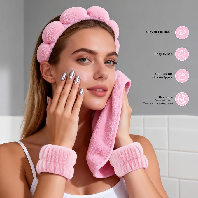 Real Perfection Spa Headband for Washing Face, Skincare Headband Wristband Set - Image 6