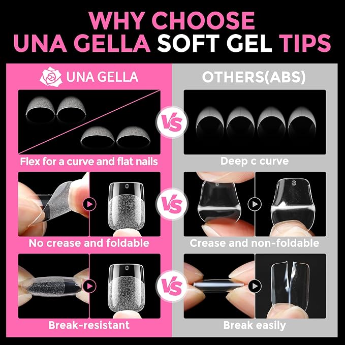 UNA GELLA Extra Short Square Nail Tips XS 216pcs Pre-shape Extra Short Square - Image 6