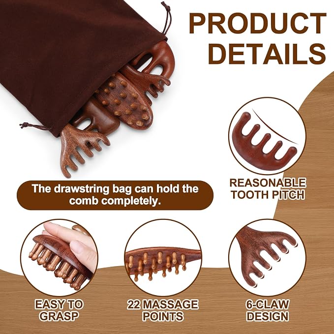 6 Pcs Natural Wooden Scalp Massager Comb Tool Set - Image 3