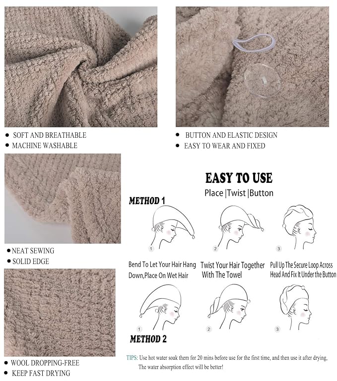 ELLEWIN Hair Towel Wrap 3 Pack, Microfiber Hair Drying Shower Turban - Image 4