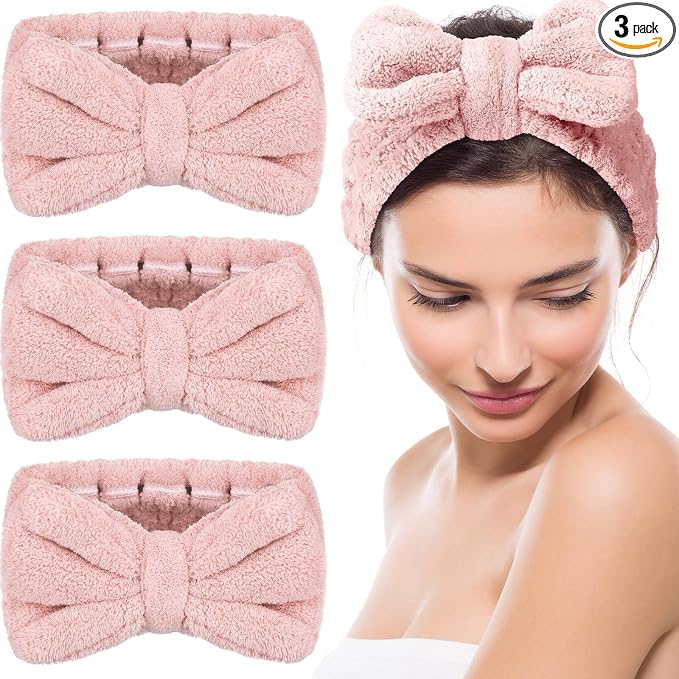 3 Pieces Makeup Headband with Bow Spa Headband by Hicarer