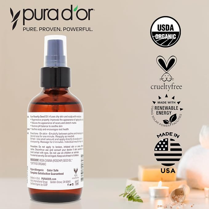 PURA D'OR 4 Oz ORGANIC Rosehip Seed Oil - Image 7