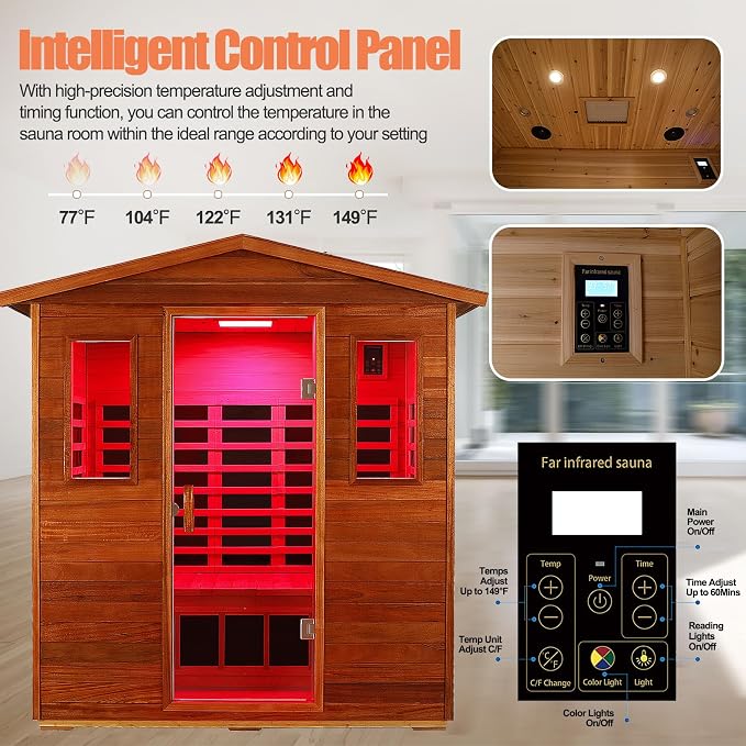 Full Spectrum Sauna, 0-5mG Ultra Low EMF Infrared Sauna 3 Person Outdoor Sauna - Image 7