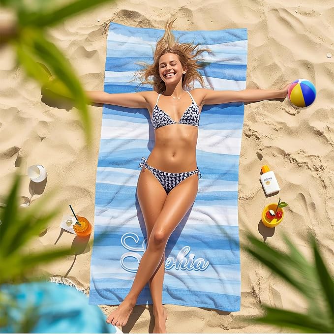 JML Custom Beach Towel with Name, Personalized Microfiber Beach Towel with Name - Image 7