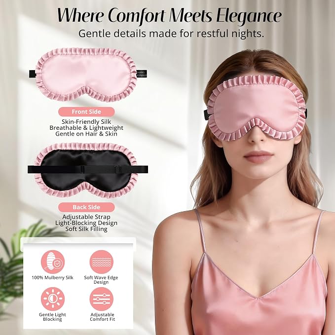 Silk Sleep Mask for Women: 100% Mulberry Silk Eye Mask, Soft Wavy Edge Eye - Image 3