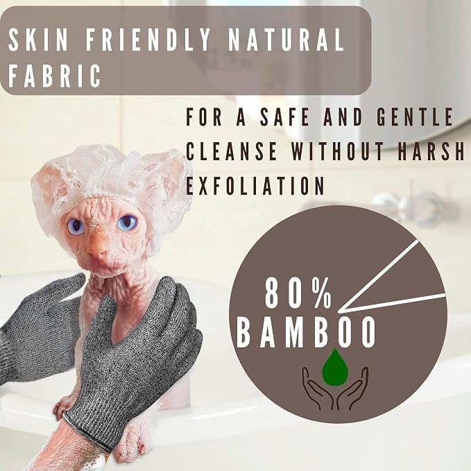 Sphynx Cat Bath Glove, Carbonized Bamboo Charcoal Exfoliating Mitt - Image 4