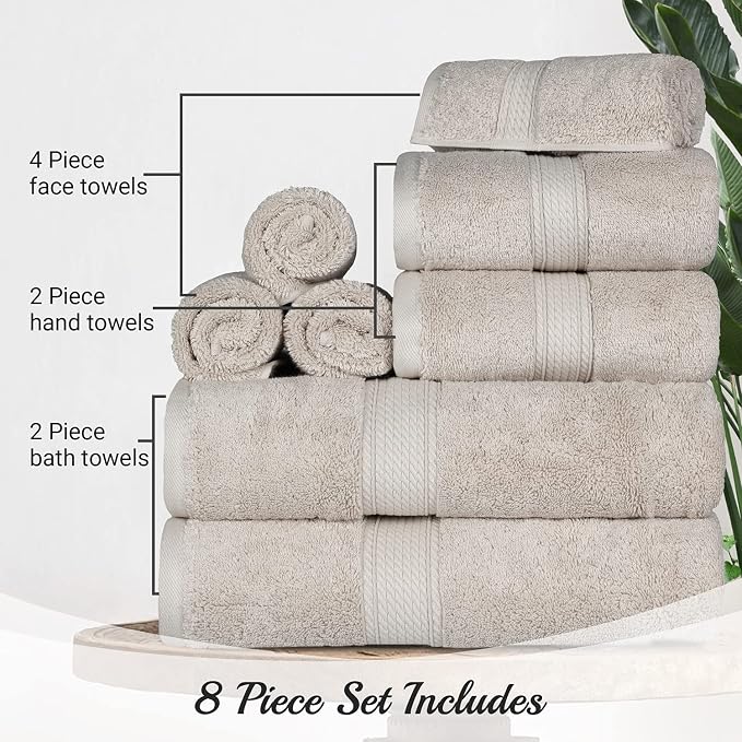 SUPERIOR Egyptian Cotton Pile 8 Piece Towel Set, Includes 2 Bath, 2 Hand - Image 9